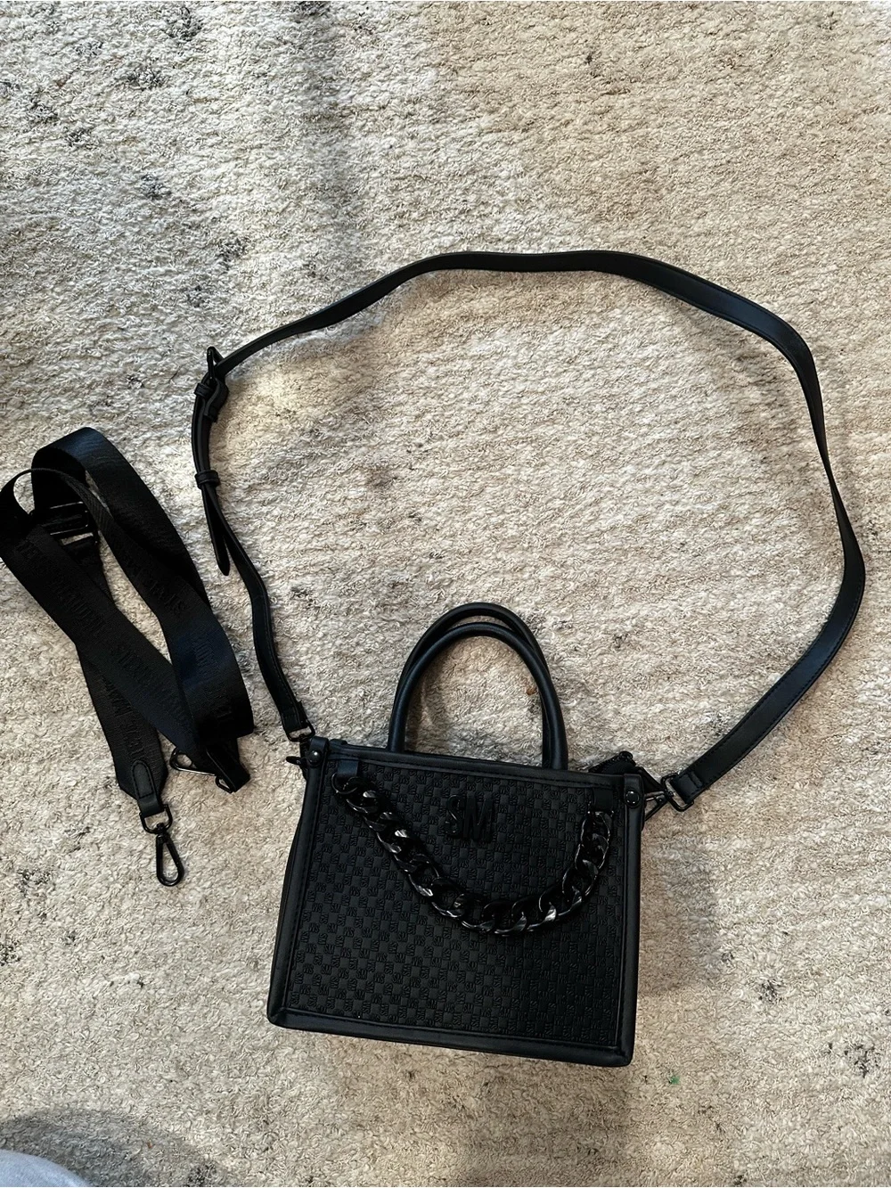 Steve Madden Black Structured Black Women's Crossbody Tote - Designer Style
